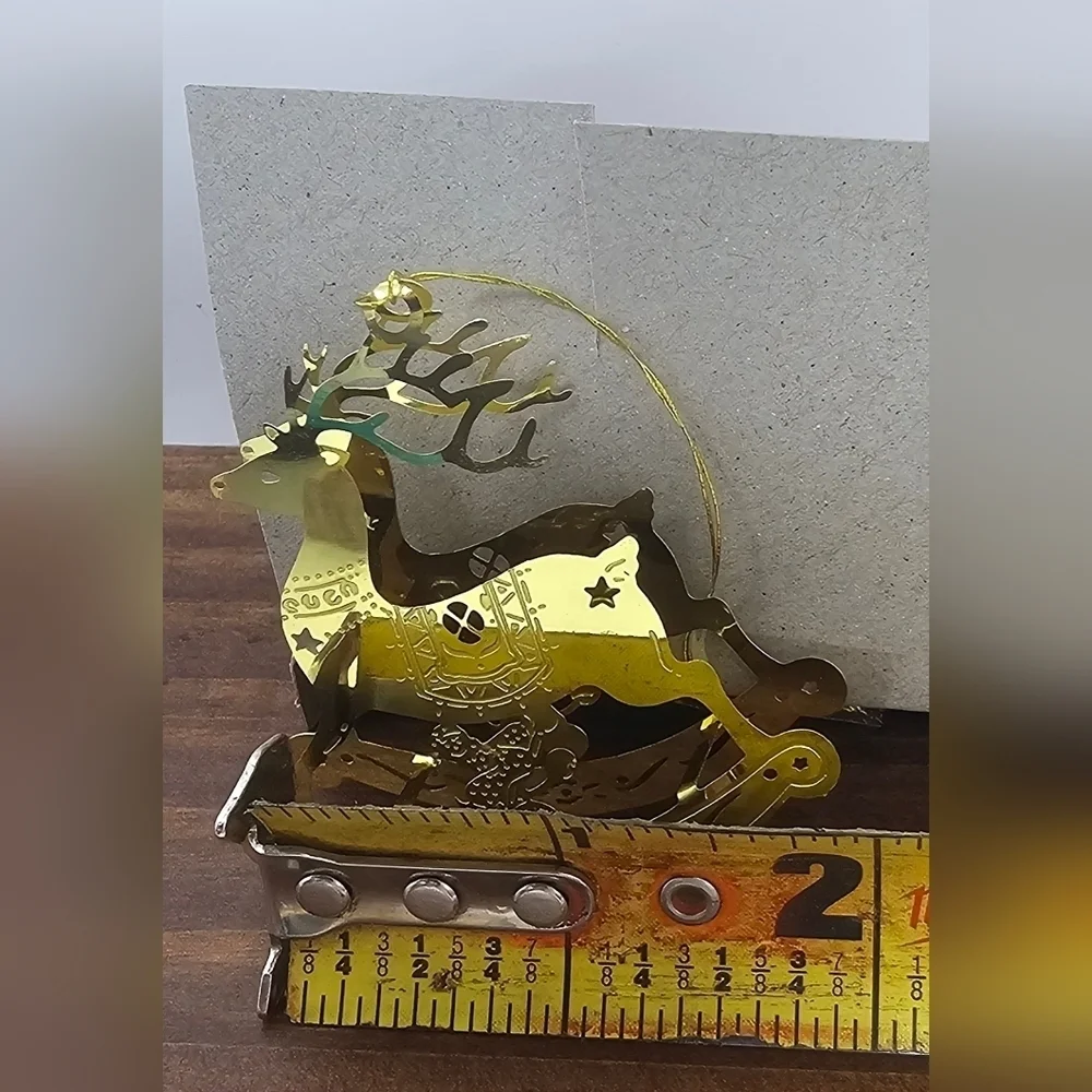 Vintage 3D Solid Brass Filigree Die Cut Gold Rocking Horse Ornament Shelf Sitter